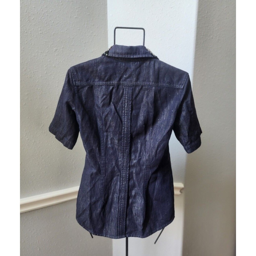 Max Mara Sportmax Code Blue Denim Rhinestones Women Top Blouse S Italy - Picture 2 of 5